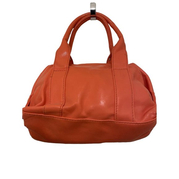 Orange Studded Synthetic Plastic Double Strap Zip Closure Hand Bag Purse - Picture 2 of 8